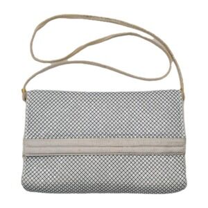 Vintage Whiting Davis International Clutch White Mesh Flap Crossbody Strap Chic